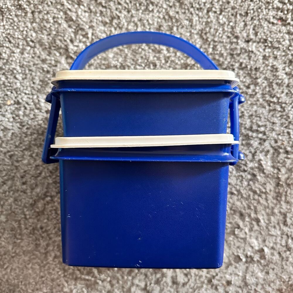 Vintage Tupperware Square Box Lunch Keeper Blue And White